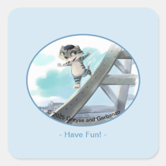 Cat Slides Eiffel Tower –Paris Fun Square Stickers