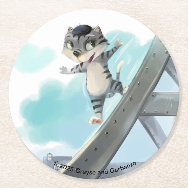 Cat Slides Eiffel Tower – Paris Paper Coasters (6) (Front)