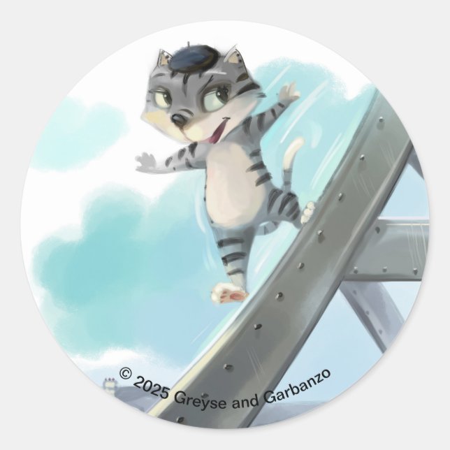 Cat Slides Eiffel Tower – Paris Round Stickers  (Front)