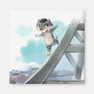 Cat Slides Eiffel Tower – Paris Square Magnet 2"