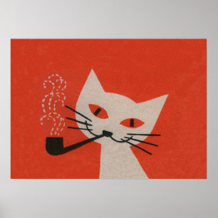 Cat Smoking a Pipe Funny Retro Vintage Poster