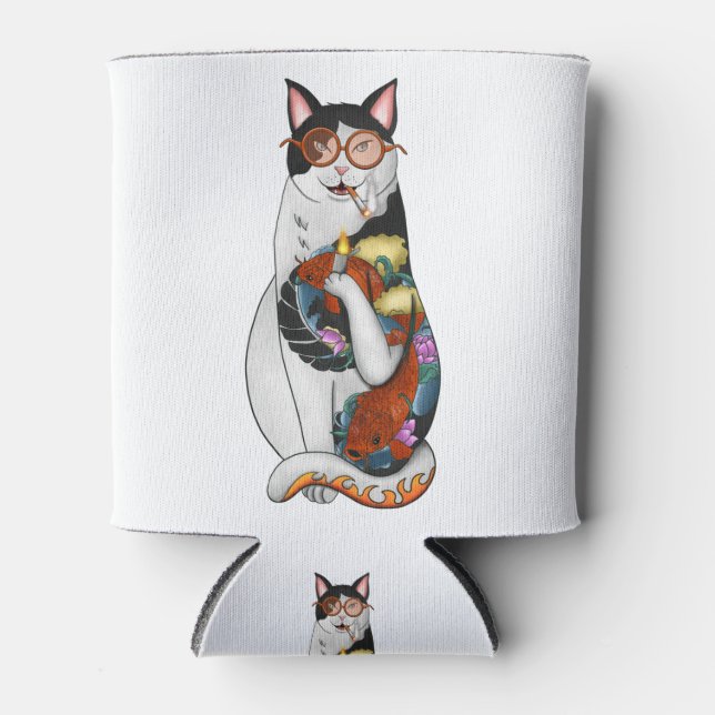 cat smoking can cooler (Front)