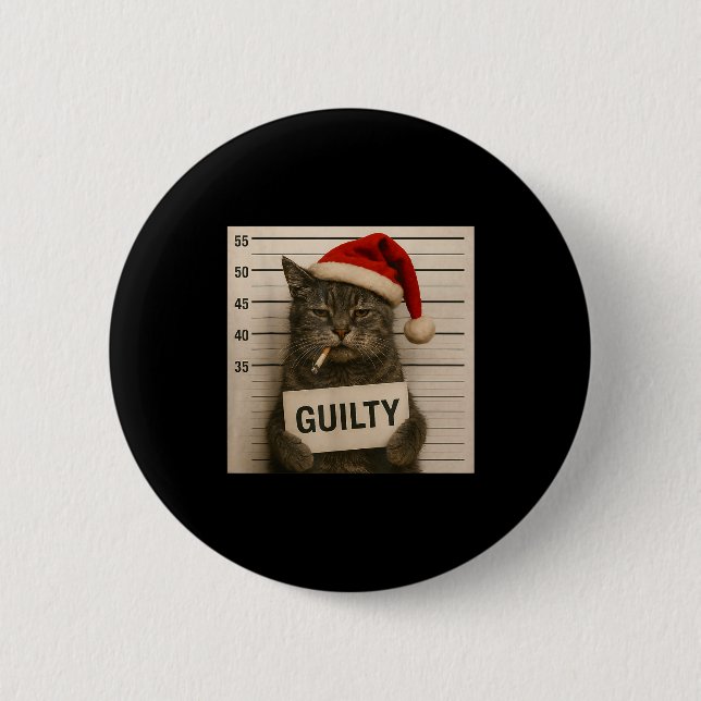 Cat Smoking Cigarette Christmas Funny Meme Cat  Button (Front)