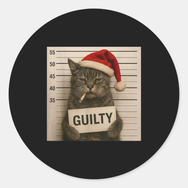 Cat Smoking Cigarette Christmas Funny Meme Cat  Classic Round Sticker (Front)