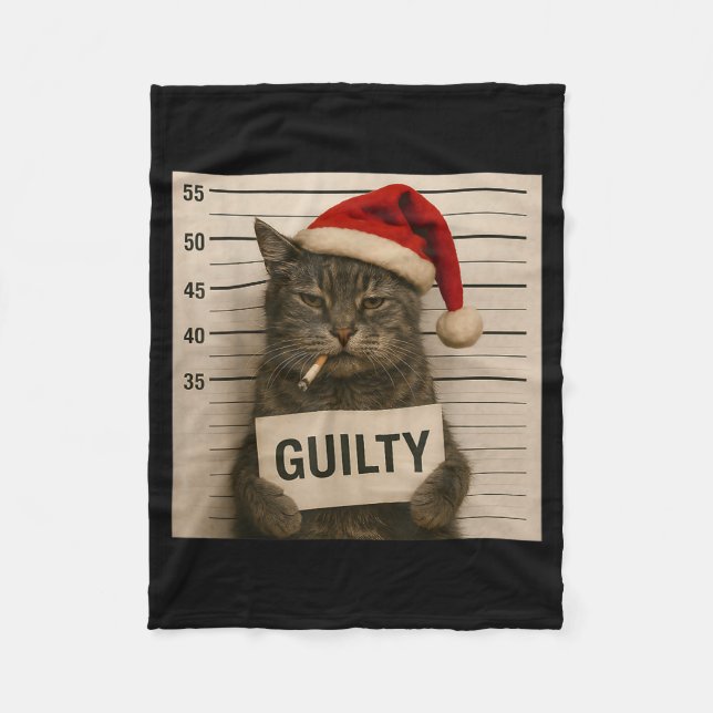 Cat Smoking Cigarette Christmas Funny Meme Cat  Fleece Blanket (Front)