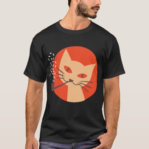 Cat Smoking Pipe Retro vintage matchbox design T_Shirt