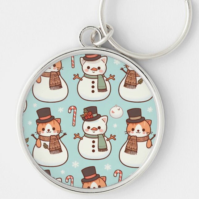Cat Snowman Keychains((Circle) Keychain (Front)