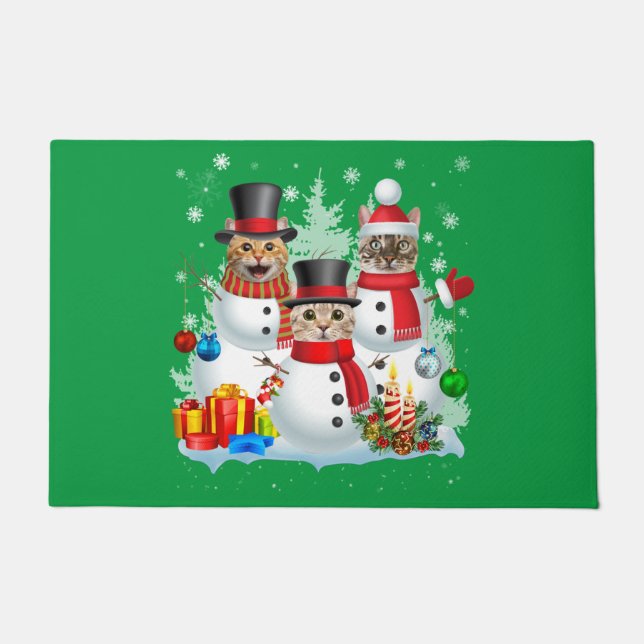 Cat Snowman Santa Christmas Light Cat Mom Cat Dad Doormat (Front)