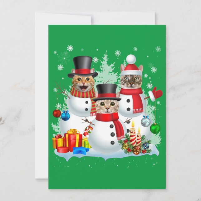 Cat Snowman Santa Christmas Light Cat Mom Cat Dad Invitation (Front)