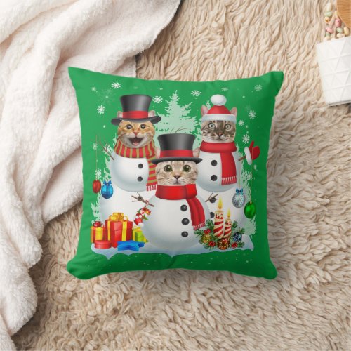 Cat Snowman Santa Christmas Light Cat Mom Cat Dad Throw Pillow