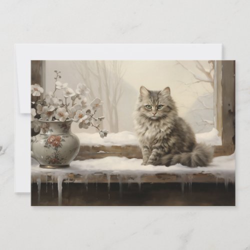 Cat Snowy Winter Merry Christmas  Holiday Card