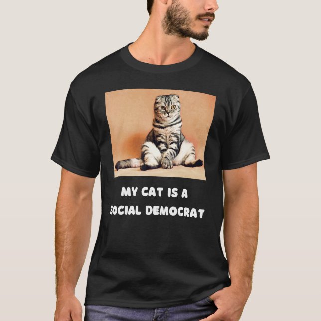 Cat Social Democrat Political Humor Witty T-Shirt (Front)
