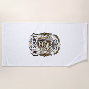Cat Society Cat Alcohol Bar Humor Vintage Vector A Beach Towel