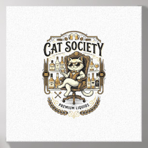 Cat Society Cat Alcohol Bar Humor Vintage Vector A Canvas Photo Tile