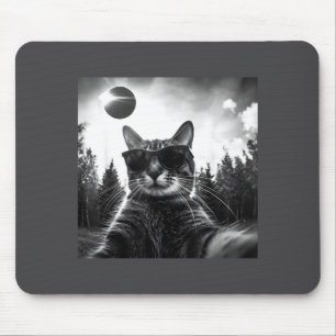 Cat Solar Eclipse 2024 Funny Totality Meme Retro C Mouse Pad