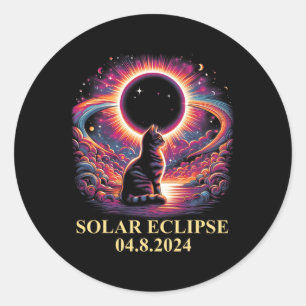 Cat Solar Eclipse 2024 Totality April 8 Men Women  Classic Round Sticker