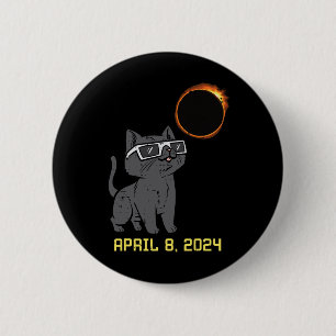 Cat Solar Eclipse 2024 Totality April 8 Women Men Button