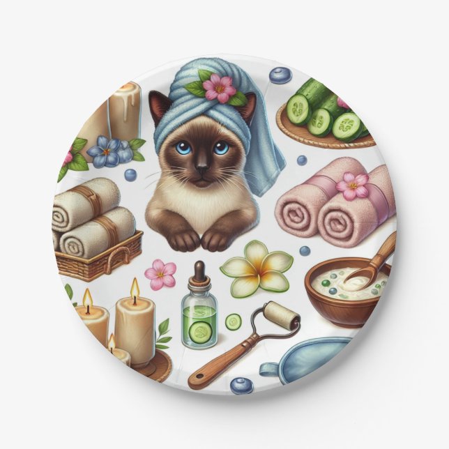 Cat Spa themed for Siamese Cat Lovers Paper Plates (Front)