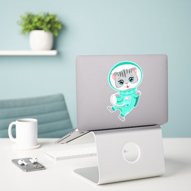 Cat Space Astronaut Sticker (Laptop On Desk)