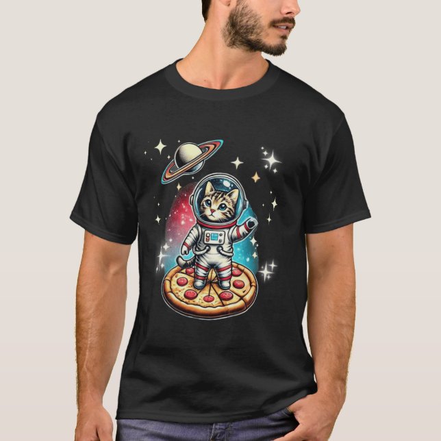 Cat Space Gifts Cat Mom Cat Dad Astronaut Cat Pizz T-Shirt (Front)