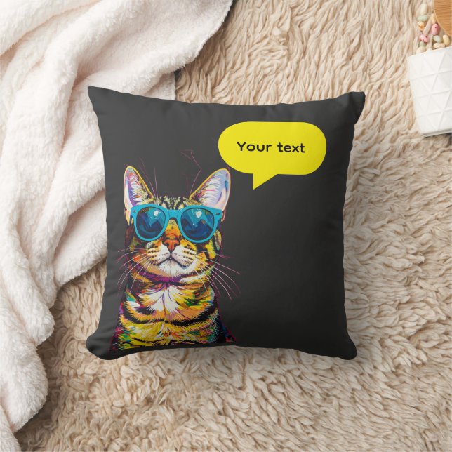 Cat Speech Bubble Funny Design Throw Pillow (Blanket)