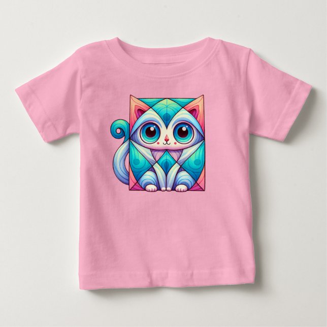 Cat Square Illustration shirt, Cat with Big Eyes Baby T-Shirt (Front)
