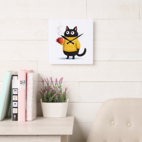 cat  square wall clock
