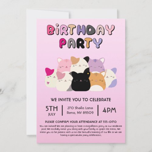 Cat Squishmallow Birthday Party Invitation