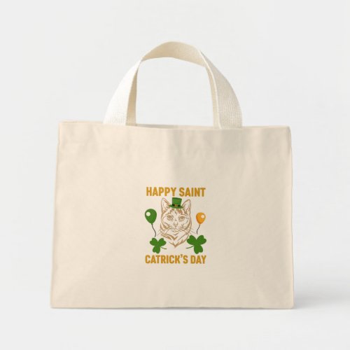 Cat St Patricks Day for Cat Lover Mini Tote Bag