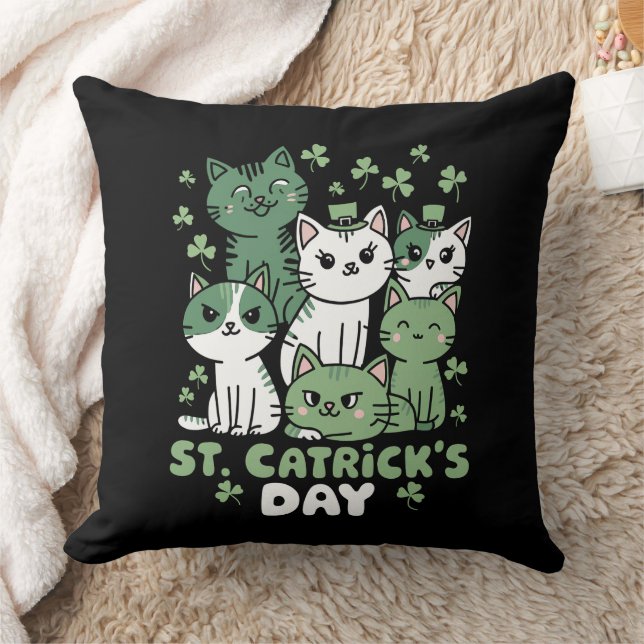 Cat St Patrick's Day Funny Catrick's Day Throw Pillow (Blanket)