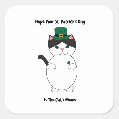 Cat St Patricks Day Funny Green Clover Personalize Square Sticker
