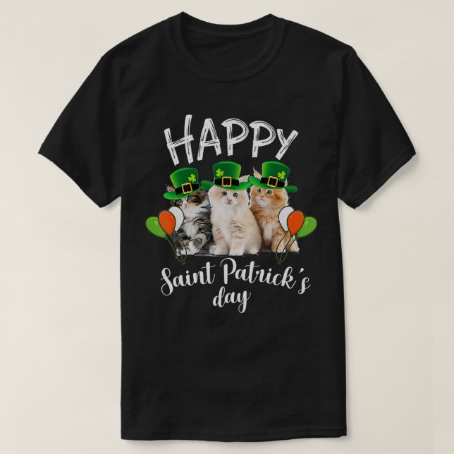 Cat St Patricks Day Kitty Kitten Sunglasses Shamro T-Shirt (Design Front)