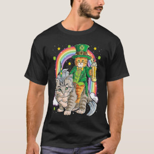 Cat St Patricks Day Leprechaun Riding Caticorn Uni T-Shirt