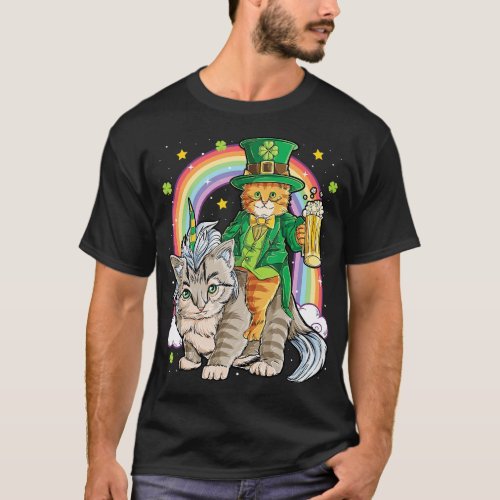 Cat St Patricks Day Leprechaun Riding Unicorn Wome T_Shirt