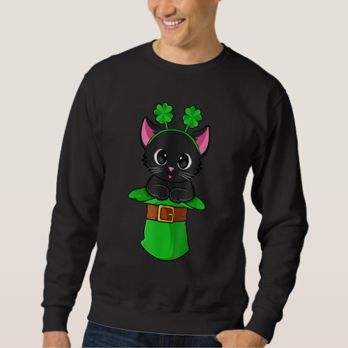 Cat St Patricks Day Leprechaun Shamrock Kitten Gir Sweatshirt