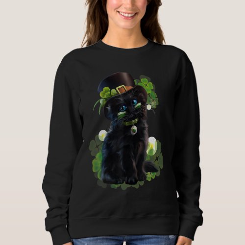 Cat St Patricks Day Leprechaun Shamrock Kitten Gir Sweatshirt