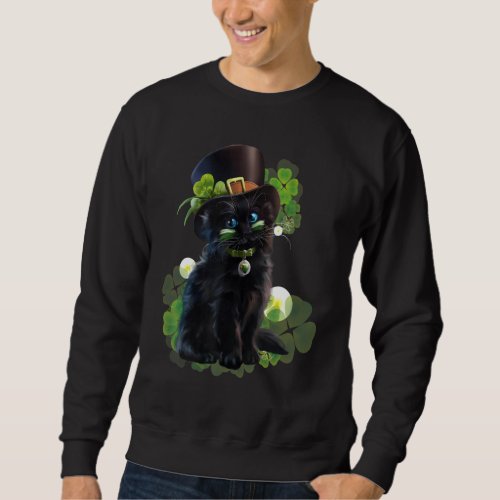 Cat St Patricks Day Leprechaun Shamrock Kitten Gir Sweatshirt