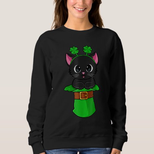 Cat St Patricks Day Leprechaun Shamrock Kitten Gir Sweatshirt