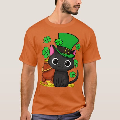 Cat St Patricks Day Leprechaun Shamrock Kitten Gir T_Shirt