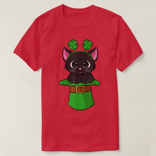 Cat St Patricks Day Leprechaun Shamrock Kitten Gir T-Shirt (Design Front)