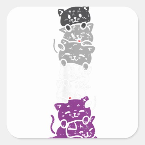 Cat Stack Asexual Pride Cute Ace Flag Animal Pet L Square Sticker