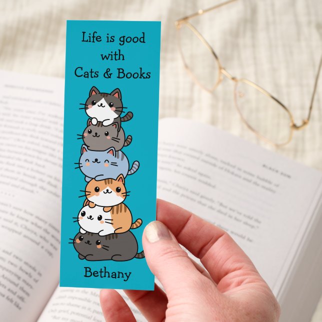 Cat Stack, Books And Cats Personalized Bookmarks (Hand)