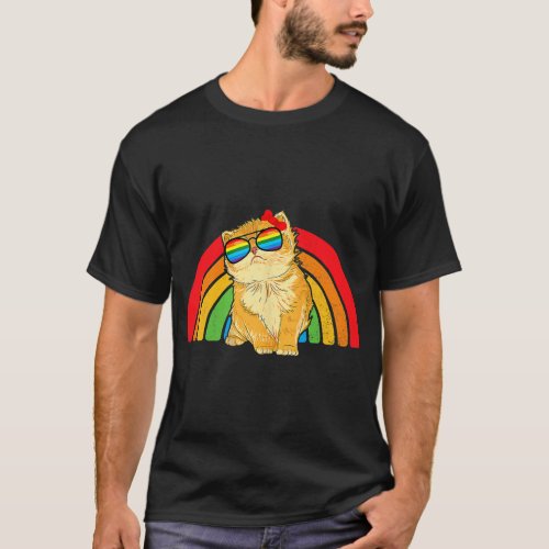 Cat Stack Rainbow Gay Pride Cute LGBT Animal Pet L T_Shirt