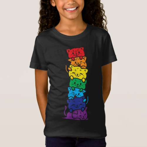 Cat Stack Rainbow Gay Pride Cute LGBT Animal Pet L T_Shirt