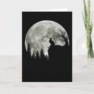 Cat Standing On Mountain Moonlight Halloween Card