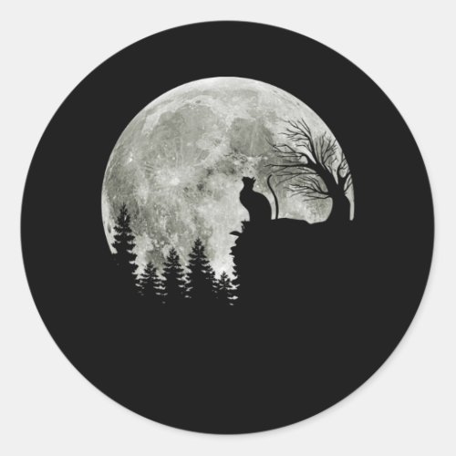 Cat Standing On Mountain Moonlight Halloween Classic Round Sticker