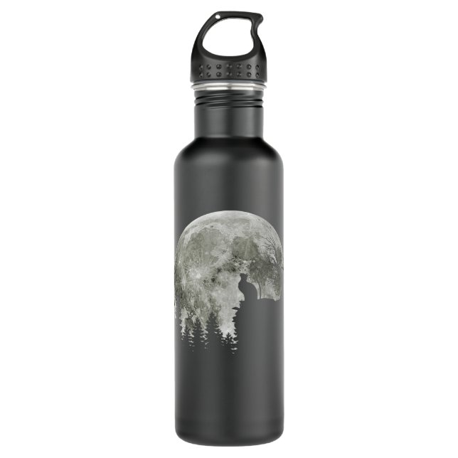 Cat Standing On Mountain Moonlight Halloween Stainless Steel Water Bottle (Front)