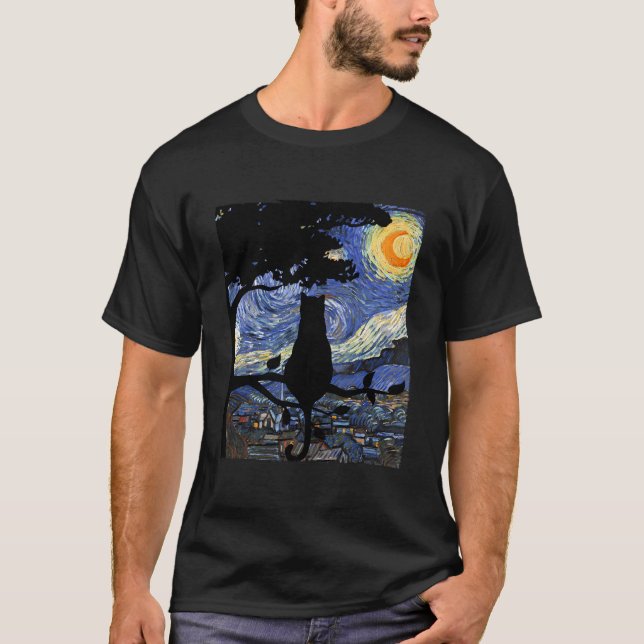 Cat Starry Night Cat Van Gogh Cat Cat T-Shirt (Front)