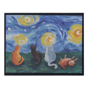 Cat Starry Night Faux Canvas Print