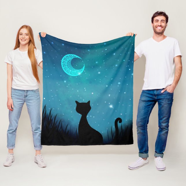 Cat starry night fleece blanket (In Situ)